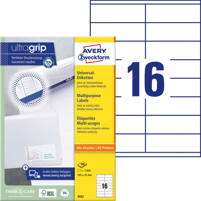 Avery Zweckform -  Etiket avery 3423 105x35mm wit 1600st