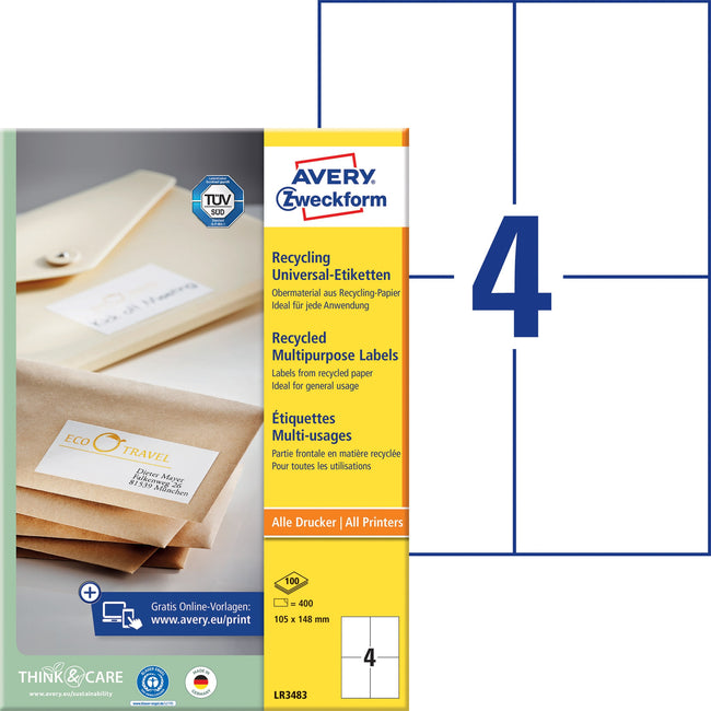 Avery Zweckform -  Etiket avery lr3483 105x148mm wit 400st