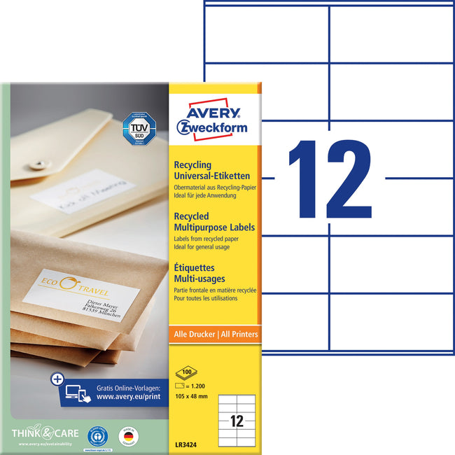 Avery Zweckform -  Etiket avery lr3424 105x48mm wit 1200st | 5 stuks