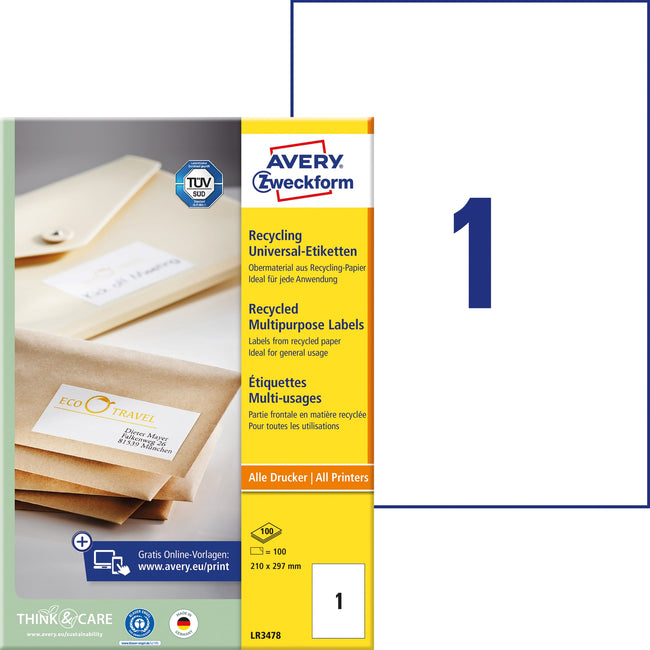 Avery Zweckform -  Etiket avery lr3478 210x297mm a4 wit 100st | 5 stuks