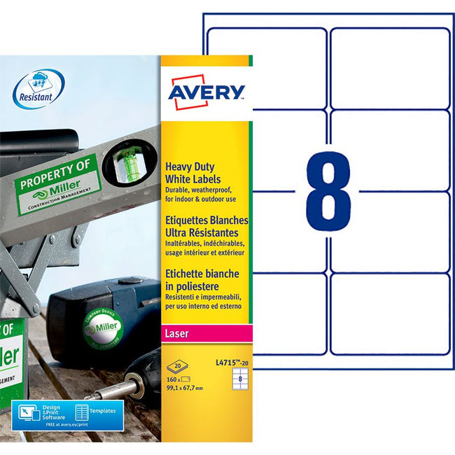 Avery -  Etiket  l4715-20 99.1x67.7mm wit 160st | 5 stuks