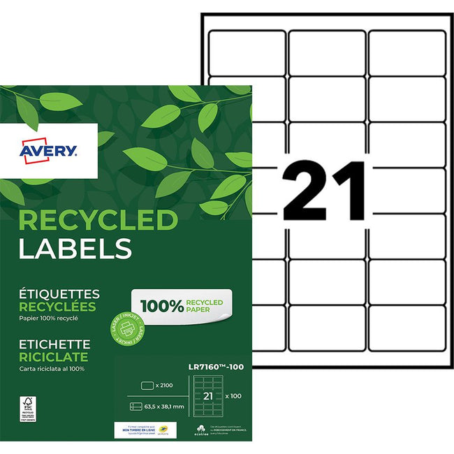 Avery -  Etiket  lr7160-100 63.5x38.1mm wit 2100st