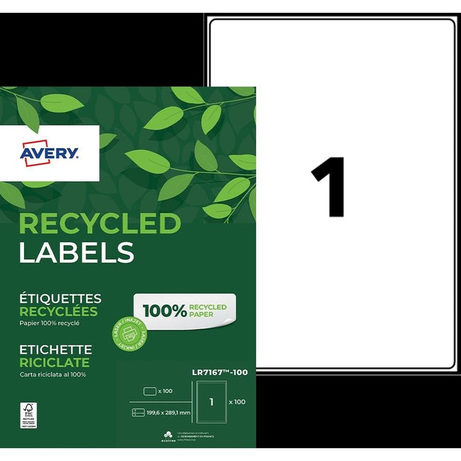 Avery -  Etiket  lr7167 199.6x289.1 recycled wt 100st