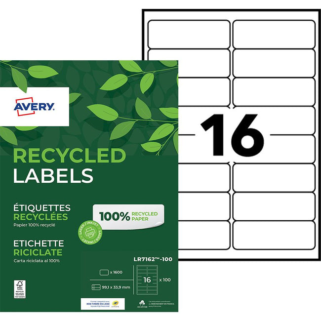 Avery -  Etiket  lr7162-100 99.1x33.9mm wit 1600st | 5 stuks