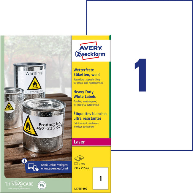 Avery Zweckform -  Etiket avery l4775-100 210x297mm 100st