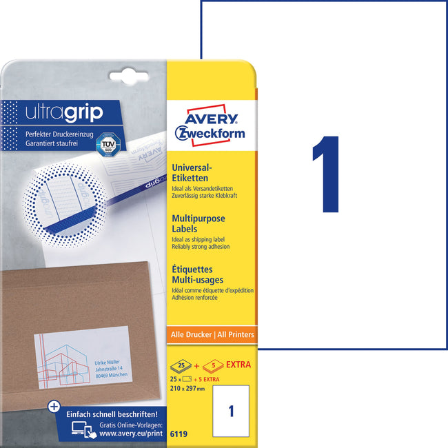 Avery Zweckform -  Etiket avery 6119 210x297mm a4 wit 25st