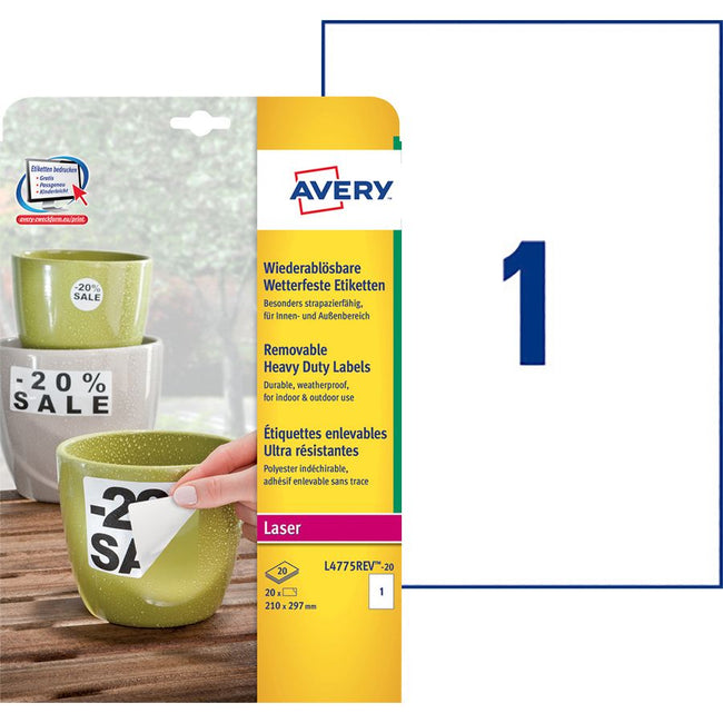 Avery -  Etiket  l4775rev-20 210x297mm wit 20st