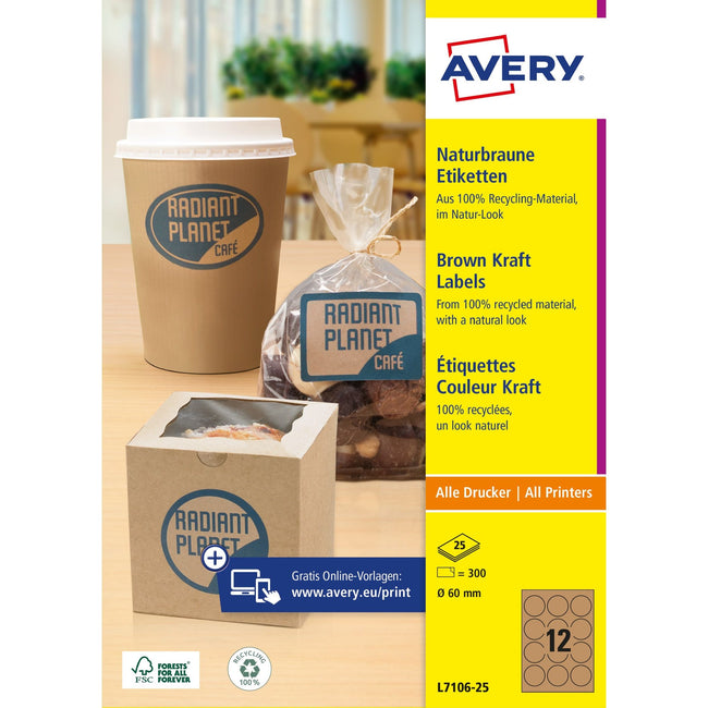 Avery Zweckform -  Etiket avery l7106-25 60mm kraft 300st