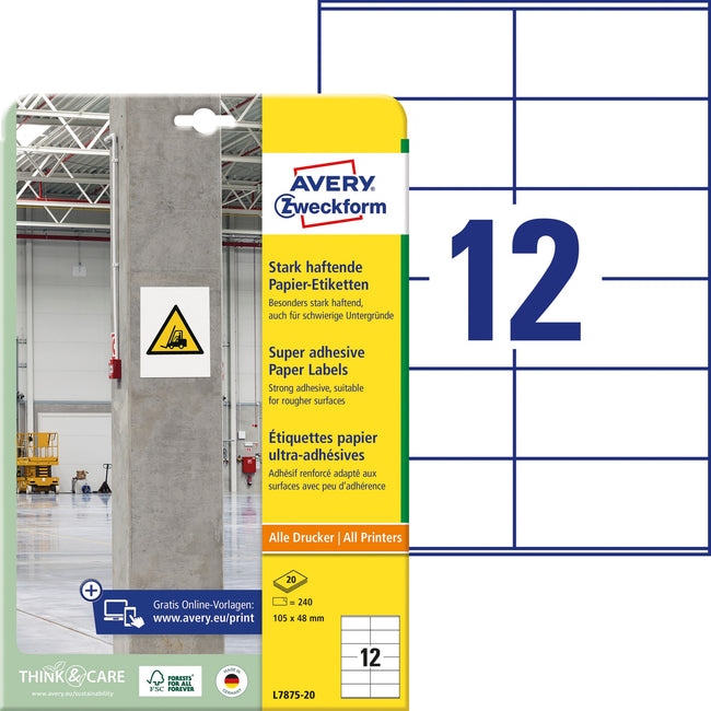 Avery Zweckform -  Etiket avery l7875-20 105x48mm 240st