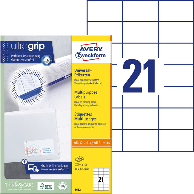 Avery Zweckform -  Etiket avery 3652 70x42.3mm wit 2100st | 5 stuks