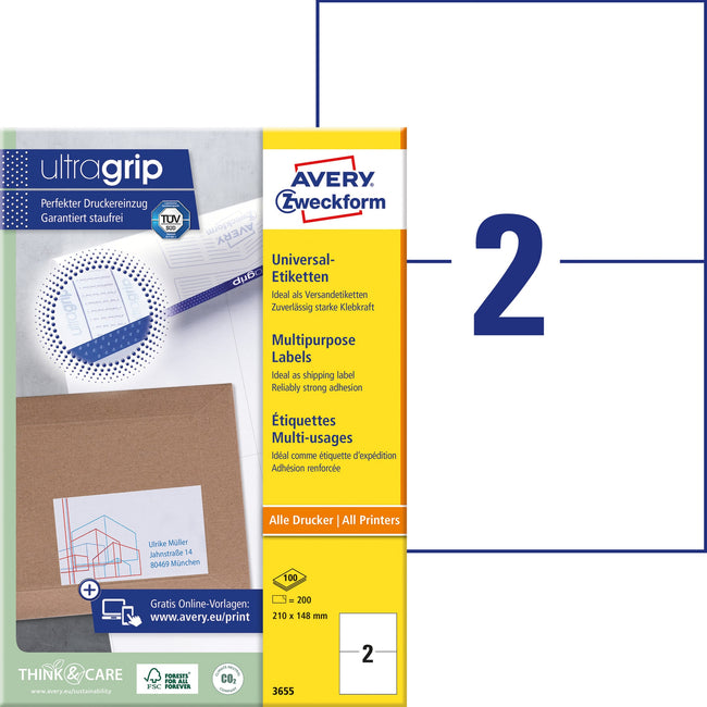Avery Zweckform -  Etiket avery 3655 210x148mm a5 wit 200st | 5 stuks