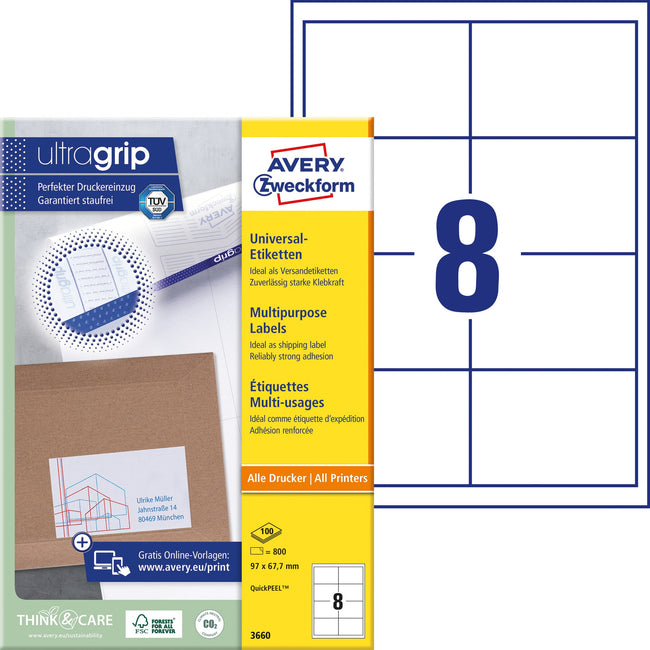 Avery Zweckform -  Etiket avery 3660 97x67.7mm wit 800st | 5 stuks