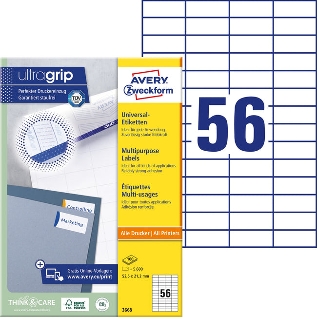 Avery Zweckform -  Etiket avery 3668 52.5x21.2mm wit 5600st | 5 stuks