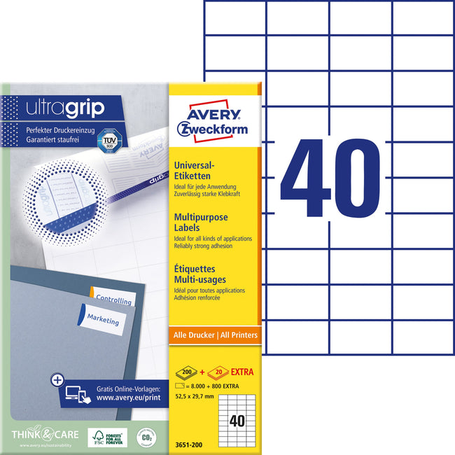 Avery Zweckform -  Etiket avery 3651 52.5x29.7mm wit 8000st