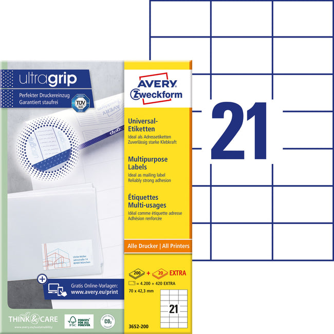 Avery Zweckform -  Etiket avery 3652 70x42.3mm wit 4200st