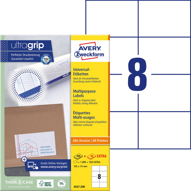 Avery Zweckform -  Etiket avery 3427 105x74mm wit 1600st