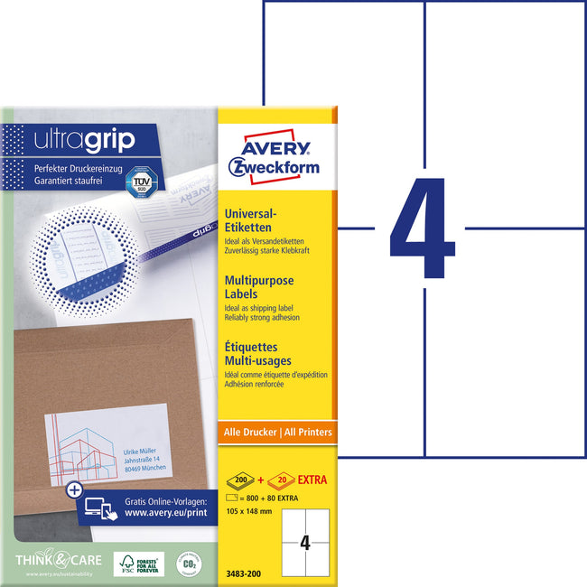 Avery Zweckform -  Etiket avery 3483 105x148mm a6 wit 800st