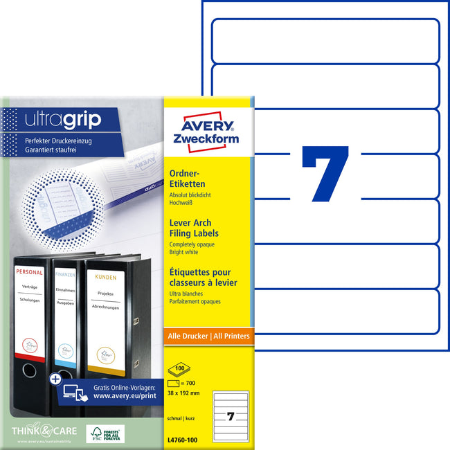 Avery Zweckform -  Rugetiket avery smal 38x192mm zelfklevend wit