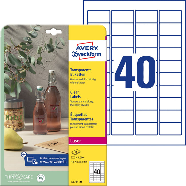 Avery Zweckform -  Etiket avery l7781-25 45.7x25.4 transparant 1000st