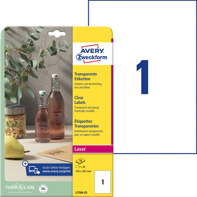 Avery Zweckform -  Etiket avery l7784-25 210x297mm transparant 25st