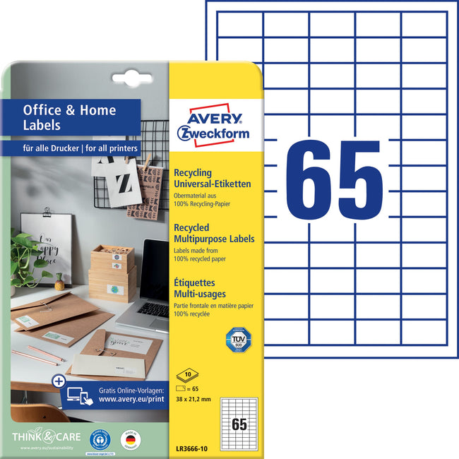 Avery Zweckform -  Etiket avery lr3666-10 38x21.2 recycled wit 650st