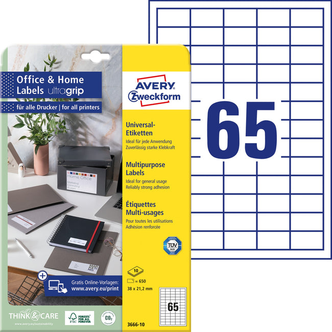 Avery Zweckform -  Etiket avery 3666-10 38x21.2mm wit 650st