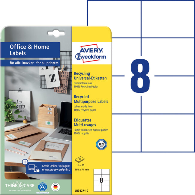 Avery Zweckform -  Etiket avery lr3427-10 105x74 mm recycled wit 80st