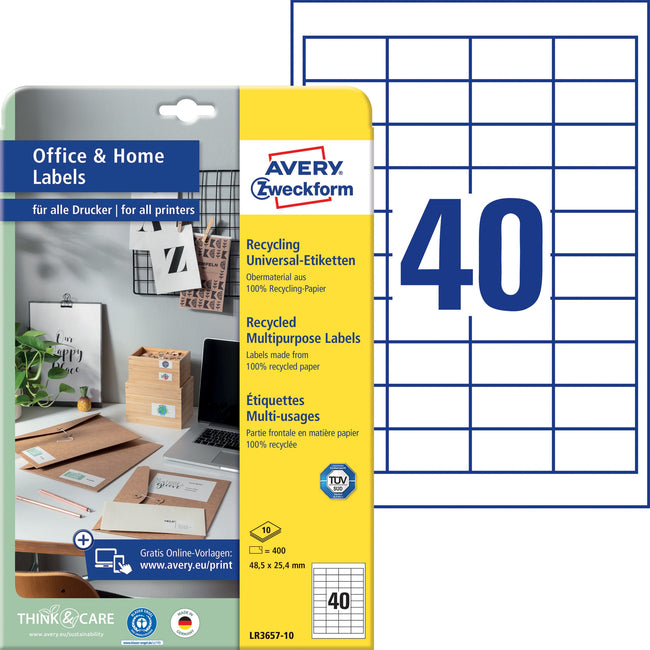 Avery Zweckform -  Etiket avery lr3657-10 48.5x25.4 recycle wit 400st