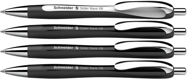 Schneider -  balpen Slider Rave, extra breed, blauwe inkt, zwart, doos van 3 + 1 gratis