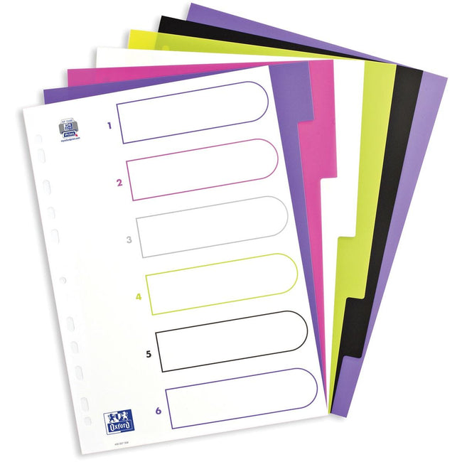 Oxford - MyColor-Tabs, Größe A4, aus farbigem PP, 11-Loch-Perforation, 6 Tabs