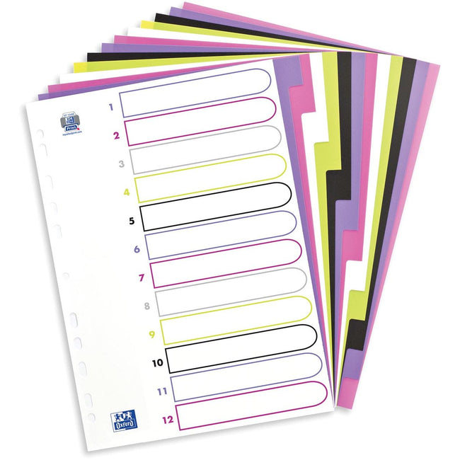 Oxford - MyColor-Tabs, Größe A4, aus farbigem PP, 11-Loch-Perforation, 12 Tabs