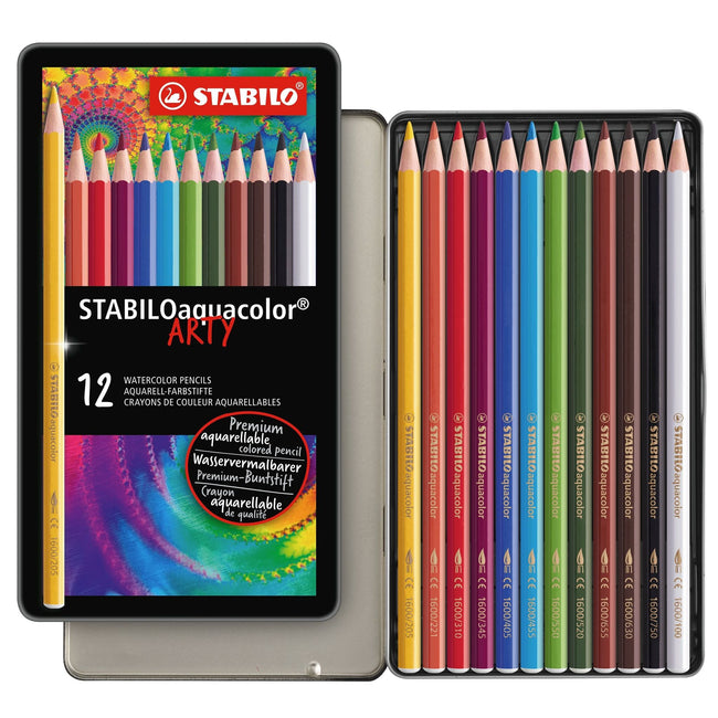 Stabilo -  aquacolor, premium aquarel kleurpotlood, metalen etui met 12 kleuren