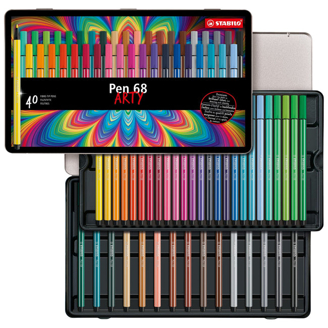Stabilo -  Pen 68, premium viltstift, metalen etui met 40 kleuren
