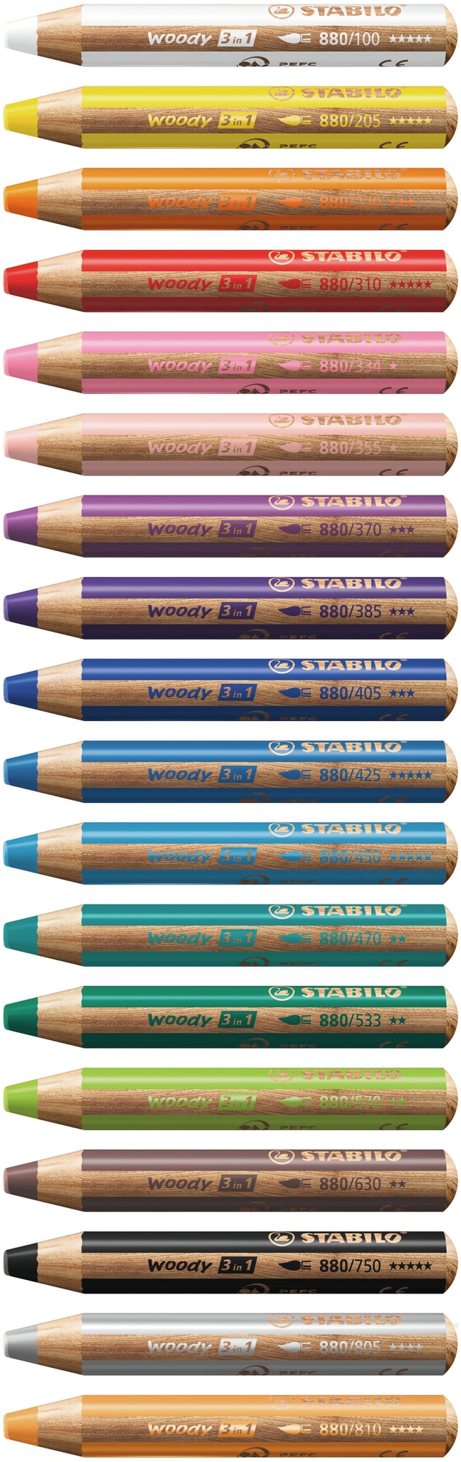 Stabilo -  woody 3 in 1, multitalent kleurpotlood, etui met 18 kleuren (6 pastelkleuren) incl. puntenslijper en penseel