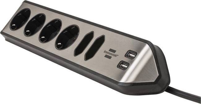 Brennenstuhl -  Stekkerdoos  estilo 6vdig usb 2m zwart | 6 stuks