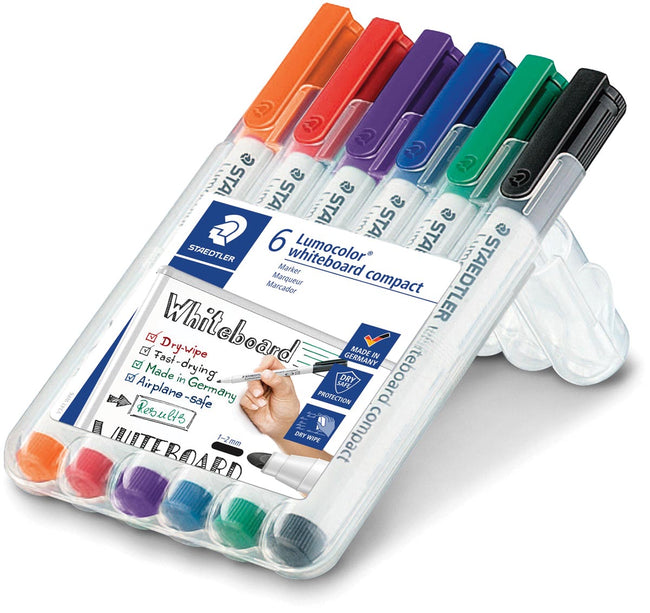 Staedtler -  whiteboardmarker Lumocolor Compact, opstelbare box met 6 stuks in geassorteerde kleuren