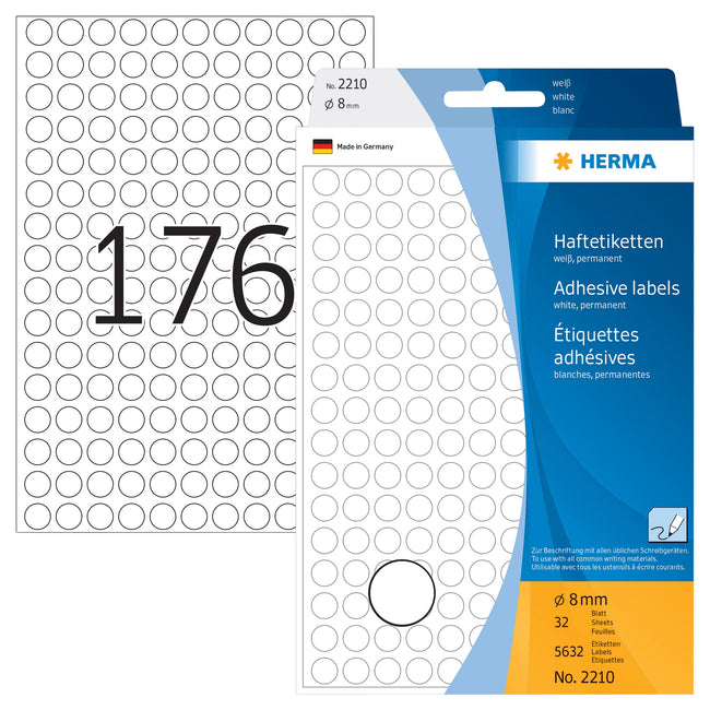 HERMA -  Etiket  2210 rond 8mm wit 5632st