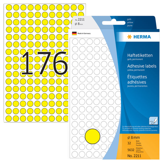 HERMA -  Etiket 2211 rond 8mm geel 5632 stuks