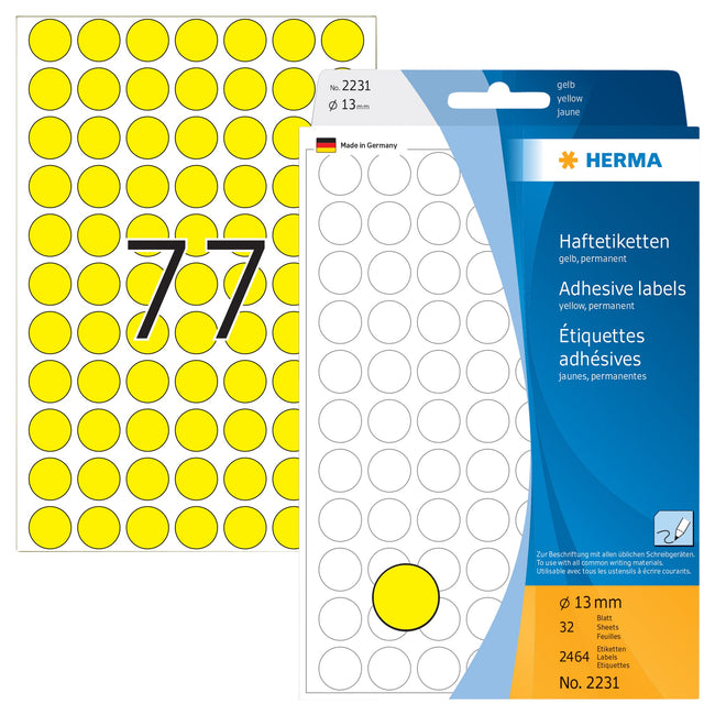HERMA -  Etiket  2231 rond 13mm geel 2464st