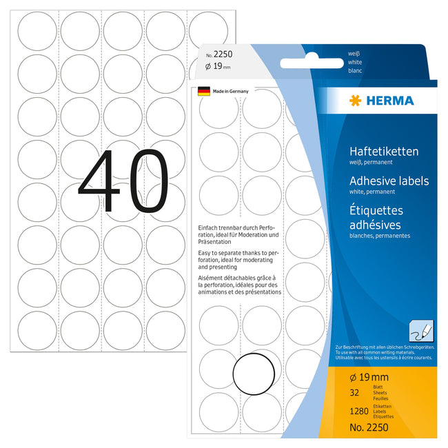 HERMA -  Etiket  2250 rond 19mm wit 1280st