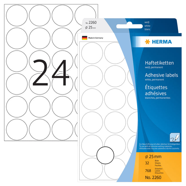 HERMA -  Etiket  2260 rond 25mm wit 768st