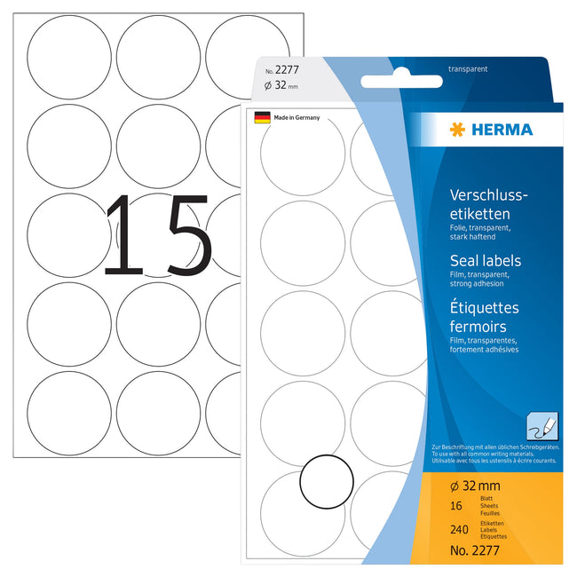 HERMA -  Etiket 2277 rond 32mm transparant 240 stuks