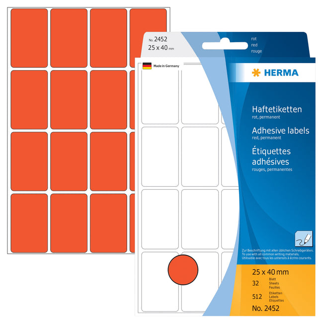 HERMA -  Etiket  2452 25x40mm rood 512st