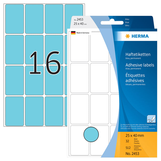 HERMA -  Etiket  2453 25x40mm blauw 512st