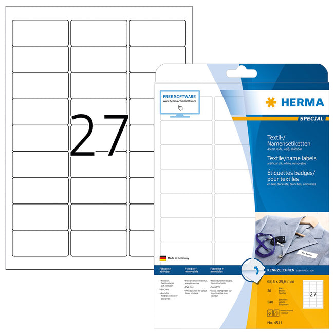 HERMA -  Naambadge etiket  4511 63.5x29.6mm wit