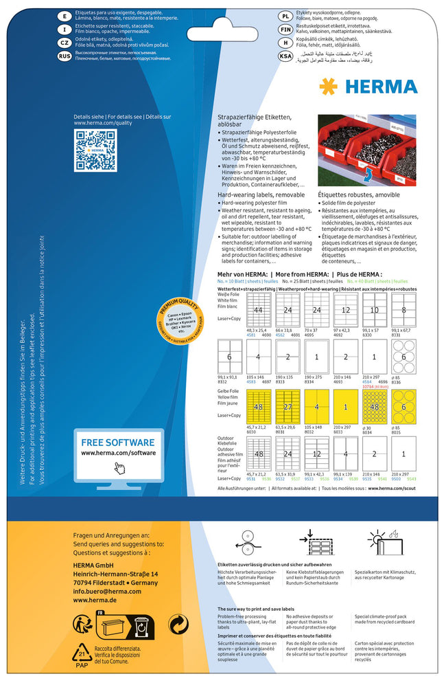 HERMA -  Etiket  4573 66x33.8mm folie wit 480st