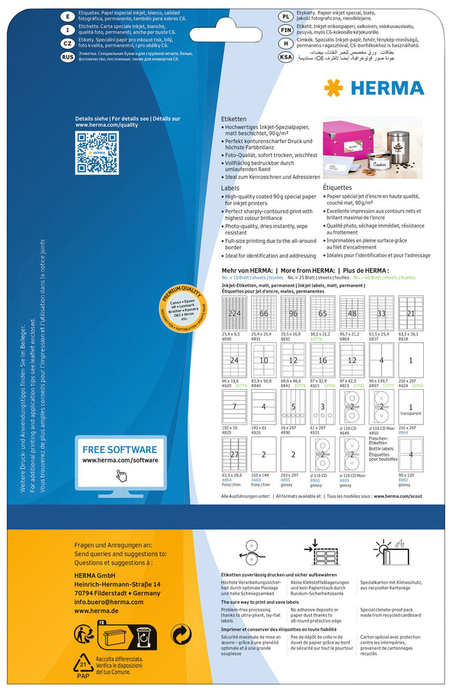 HERMA -  Etiket  8832 30.5x16.9mm mat wit 2400st