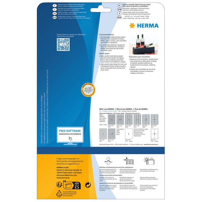 HERMA -  Etiket  flessen 8882 90x120mm a4 40st gl wt