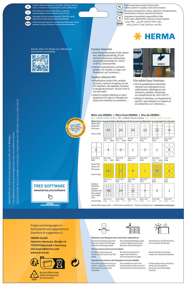 HERMA -  Etiket  9535 a5 210x148mm 20st folie wit