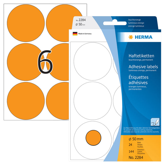 HERMA -  Etiket  2284 rond 50mm fluor oranje 144st | 10 stuks